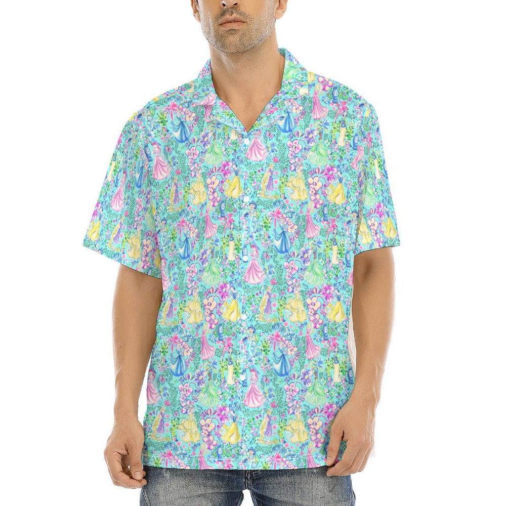 Bright Tropical Princess - Royal Garden Mashup - Men's Hawaiian Button Up Shirt
