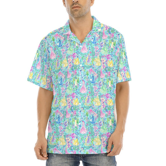 Bright Tropical Princess - Royal Garden Mashup - Men's Hawaiian Button Up Shirt