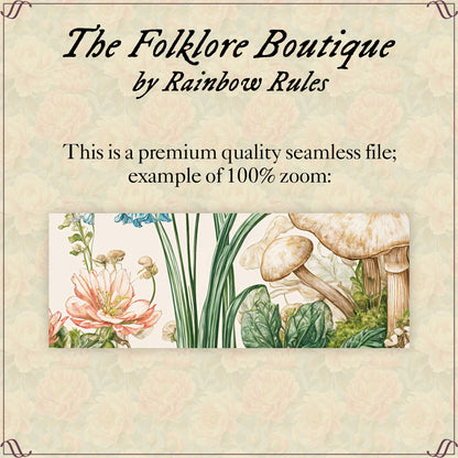 Vintage Woodland Flowers and Mushrooms - Digital Seamless Pattern