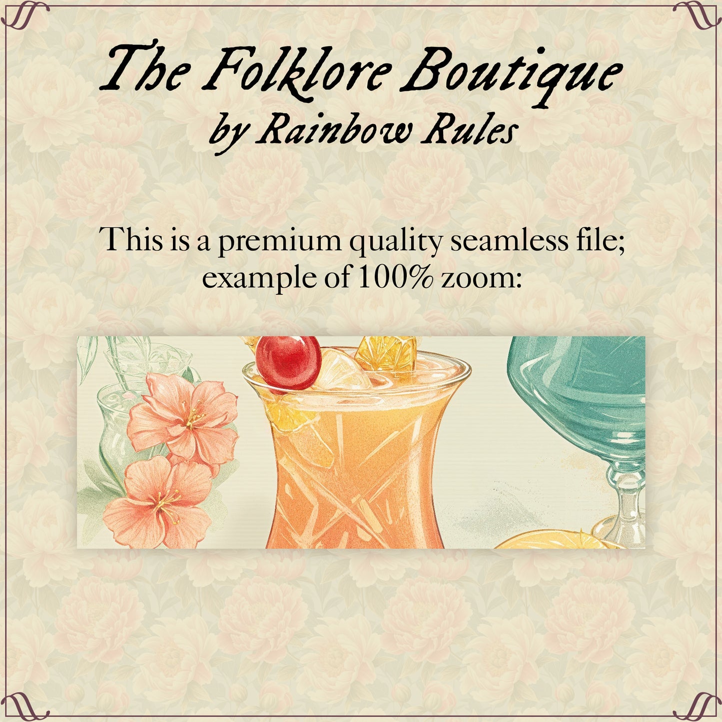 Tropical Cocktails and Summer Fruit Delight - Digital Seamless Pattern