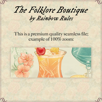 Tropical Cocktails and Summer Fruit Delight - Digital Seamless Pattern