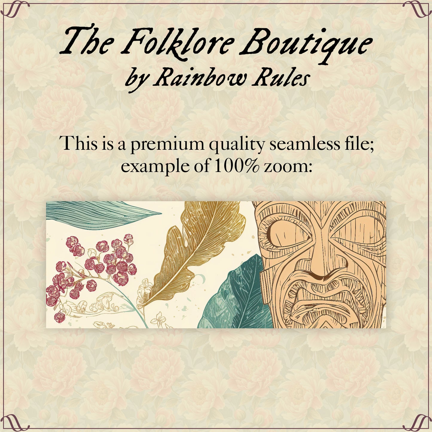 Tropical Leaves and Tiki Totems - Digital Seamless Pattern