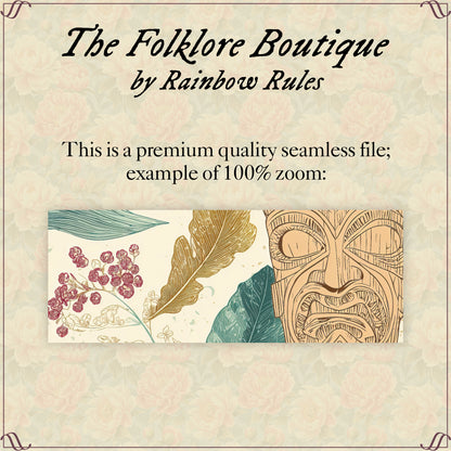 Tropical Leaves and Tiki Totems - Digital Seamless Pattern