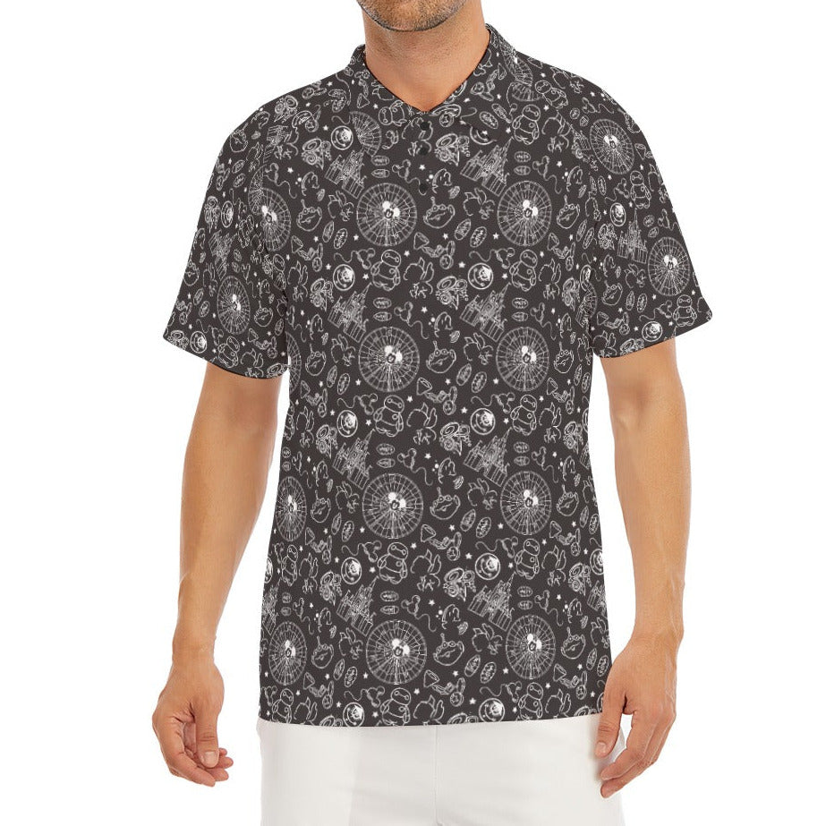 Monochrome Theme Park Icons - Men's Polo Shirt