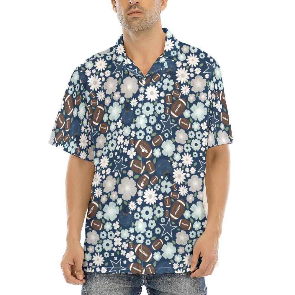 Blue Star Blooms - Men's Hawaiian Button Up Shirt