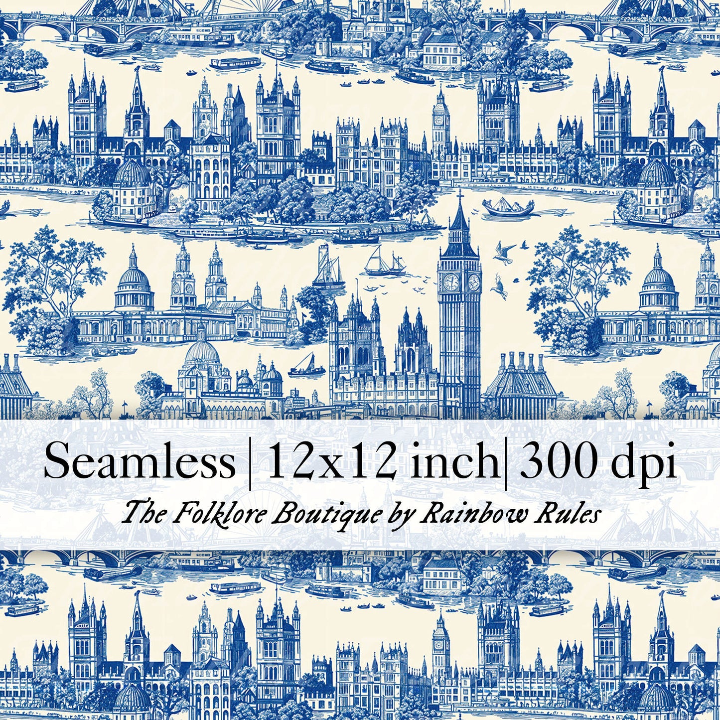 London in Cream Toile de Jouy Style - Digital Seamless Pattern