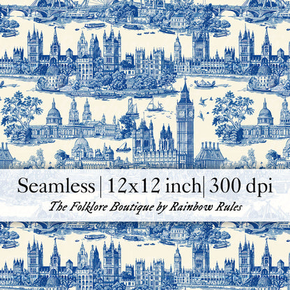 London in Cream Toile de Jouy Style - Digital Seamless Pattern