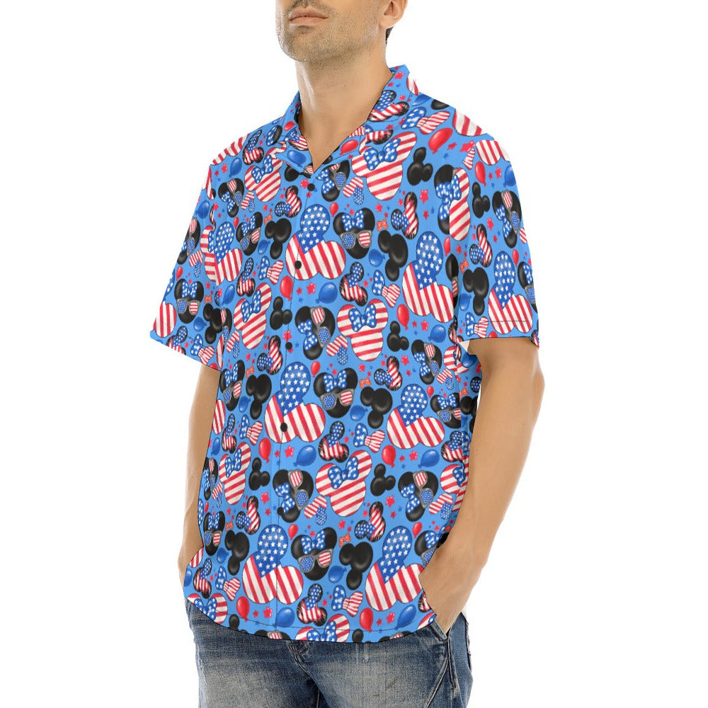 Mouse Fourth of July Celebration - Men's Hawaiian Button Up Shirt