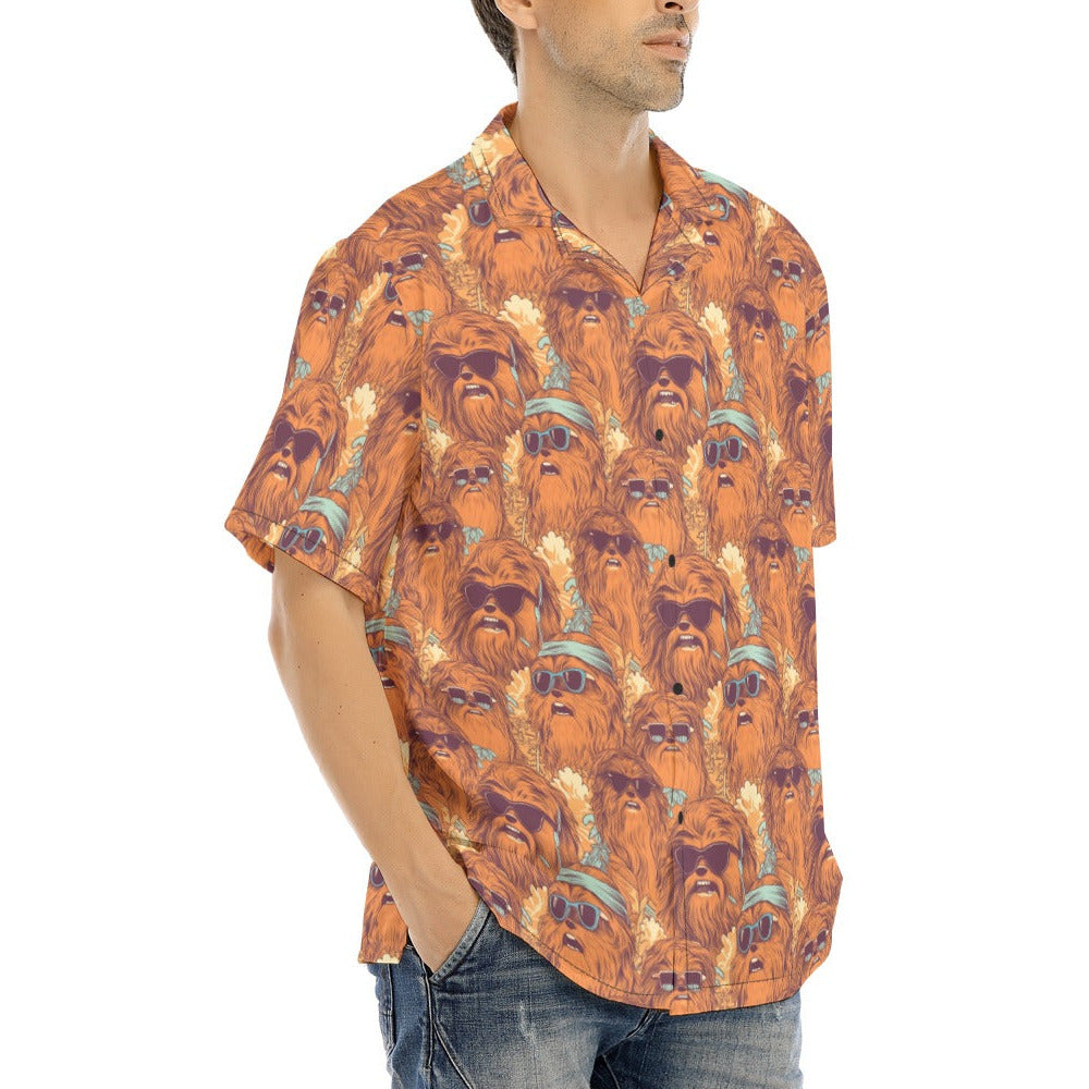 Retro Furry Friend Summer Vibes - Men's Hawaiian Button Up Shirt