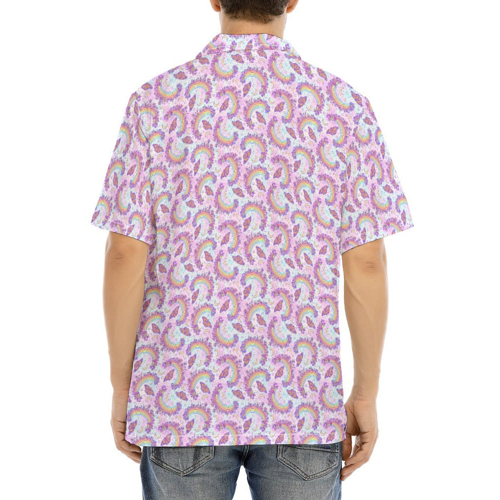 Monarch Butterflies & Rainbows - Men's Hawaiian Button Up Shirt