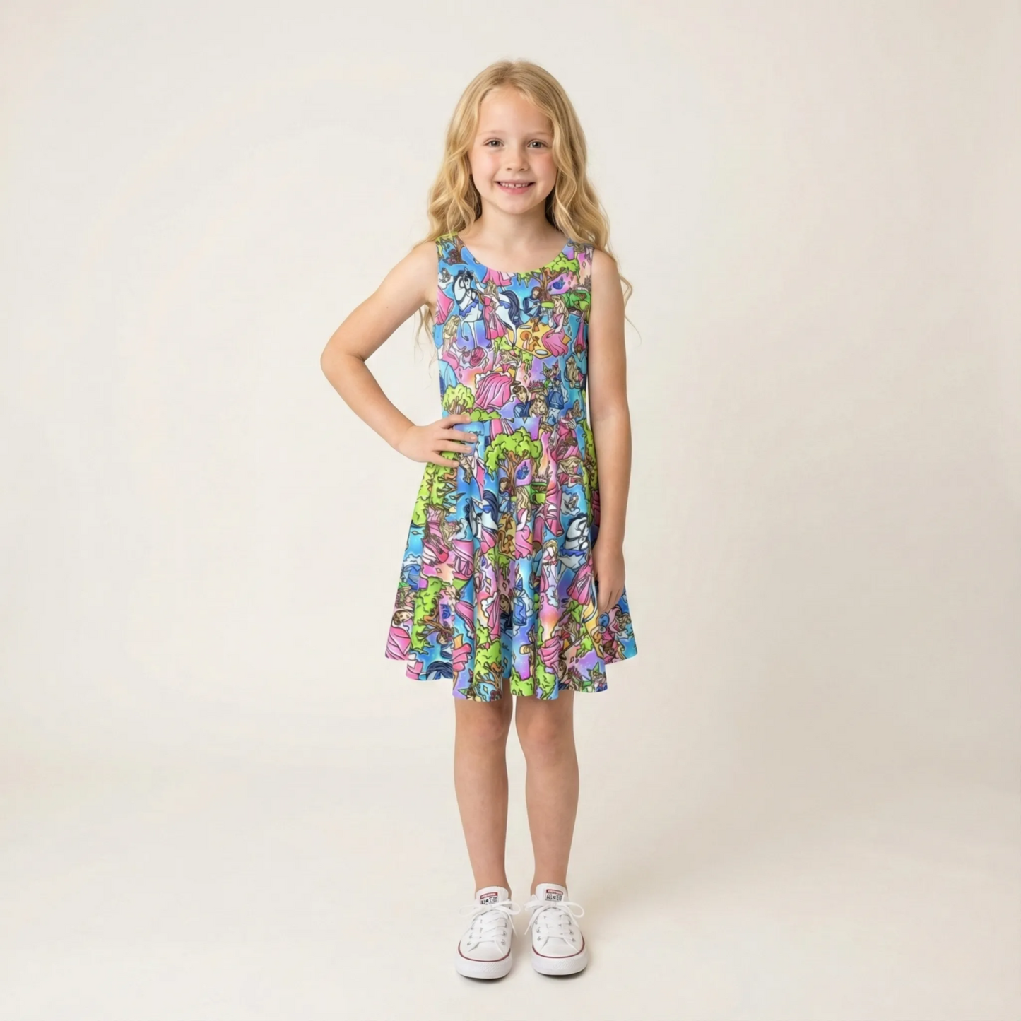 Dreaming Princess Storybook Scenes - Kid's Sleeveless Skater Dress