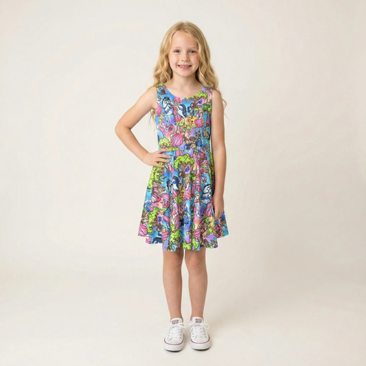 Dreaming Princess Storybook Scenes - Kid's Sleeveless Skater Dress