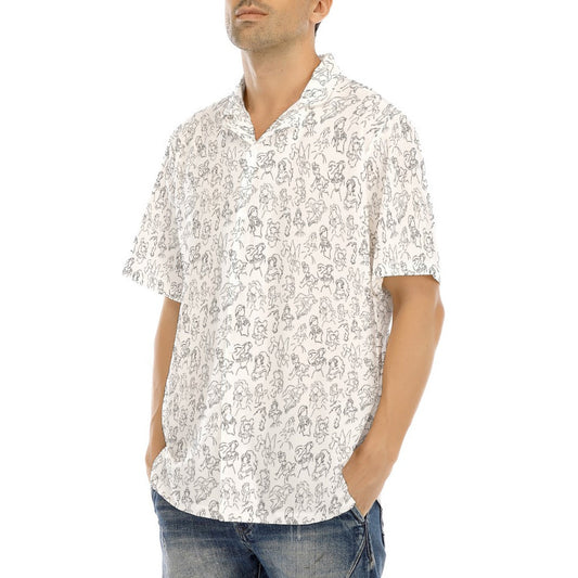 Monochrome Royal Silhouettes - Men's Hawaiian Button Up Shirt