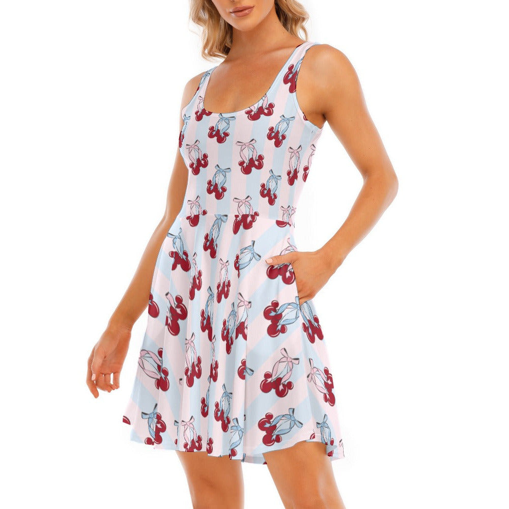 Cherry Ear Bows - Women's Sleeveless Pocket Skater Dress