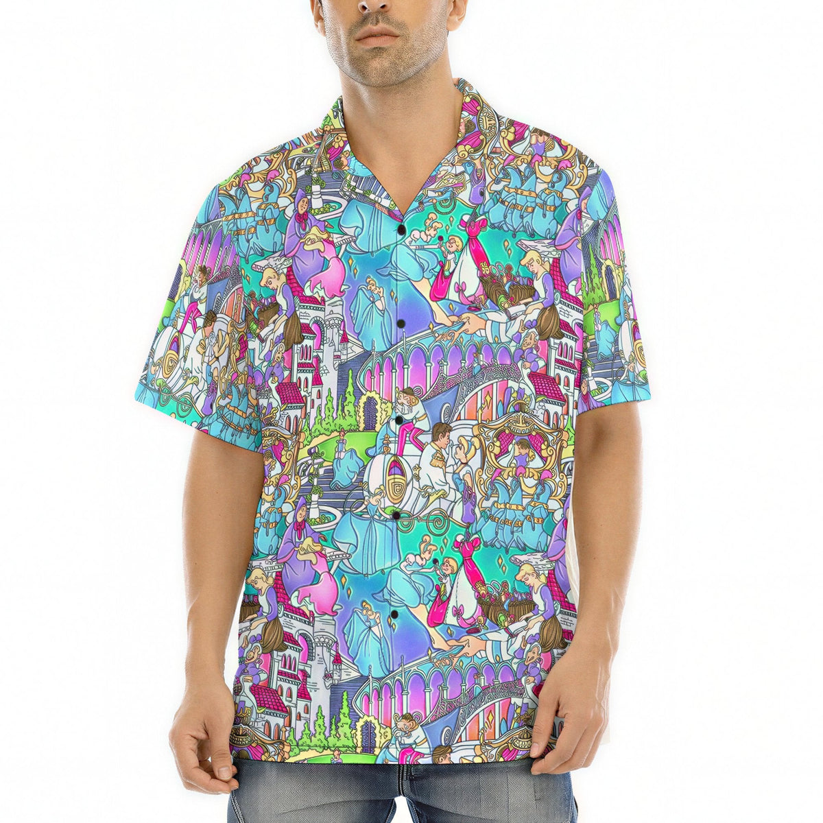 Glass Slipper Storybook Scenes - Men's Hawaiian Button Up Shirt