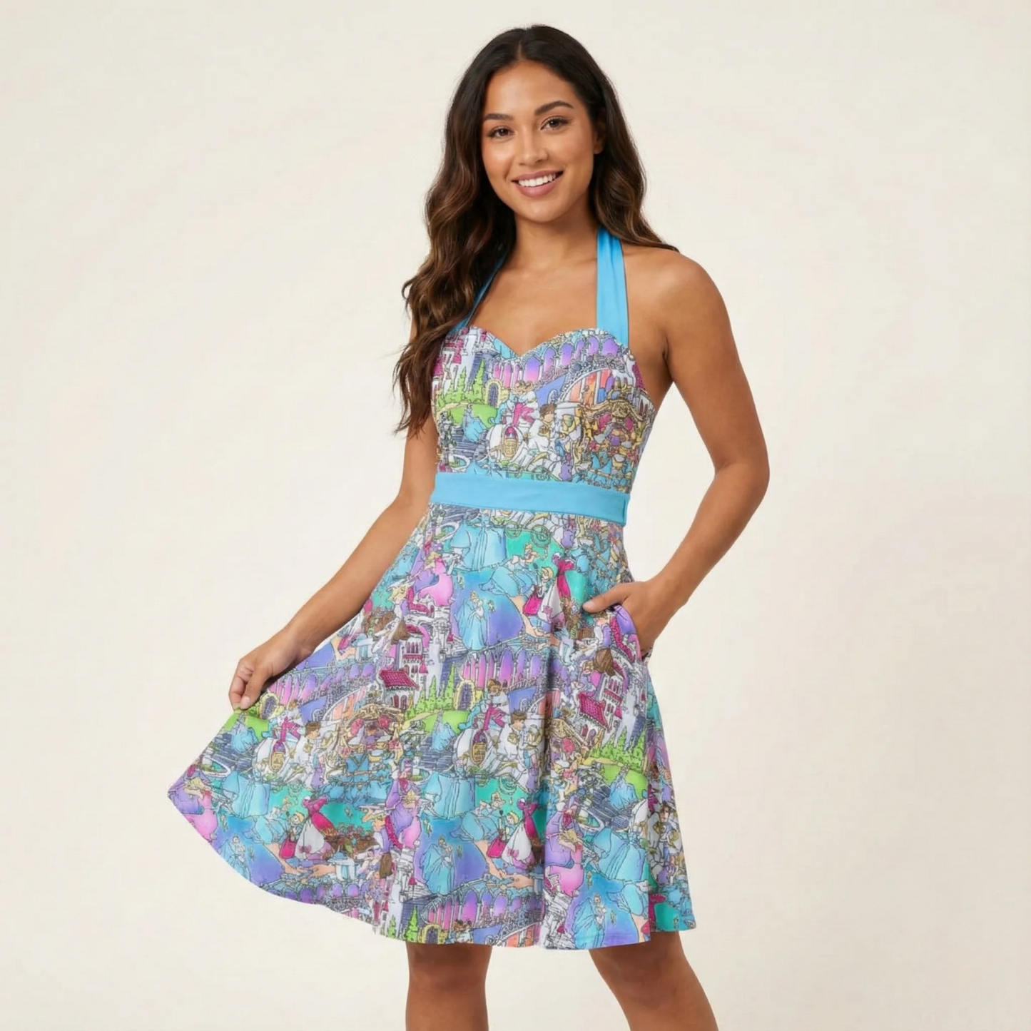 Glass Slipper Storybook Scenes - Women's Halter Vintage Pocket Dress