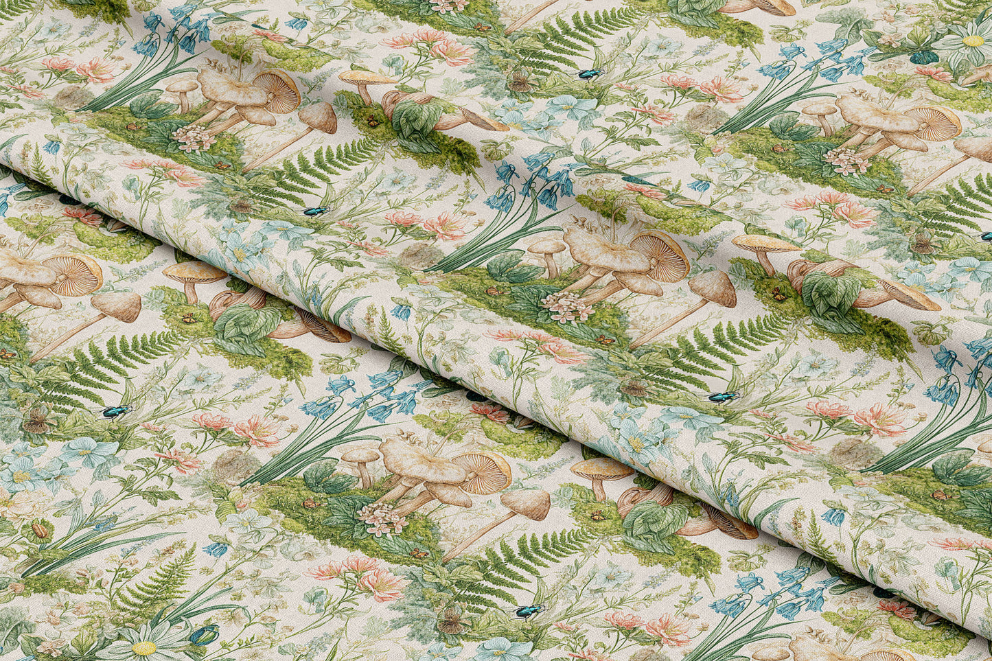 Vintage Woodland Flowers and Mushrooms - Digital Seamless Pattern