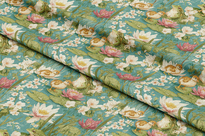 Frogs, Ducklings, and Floral Pond - Digital Seamless Pattern