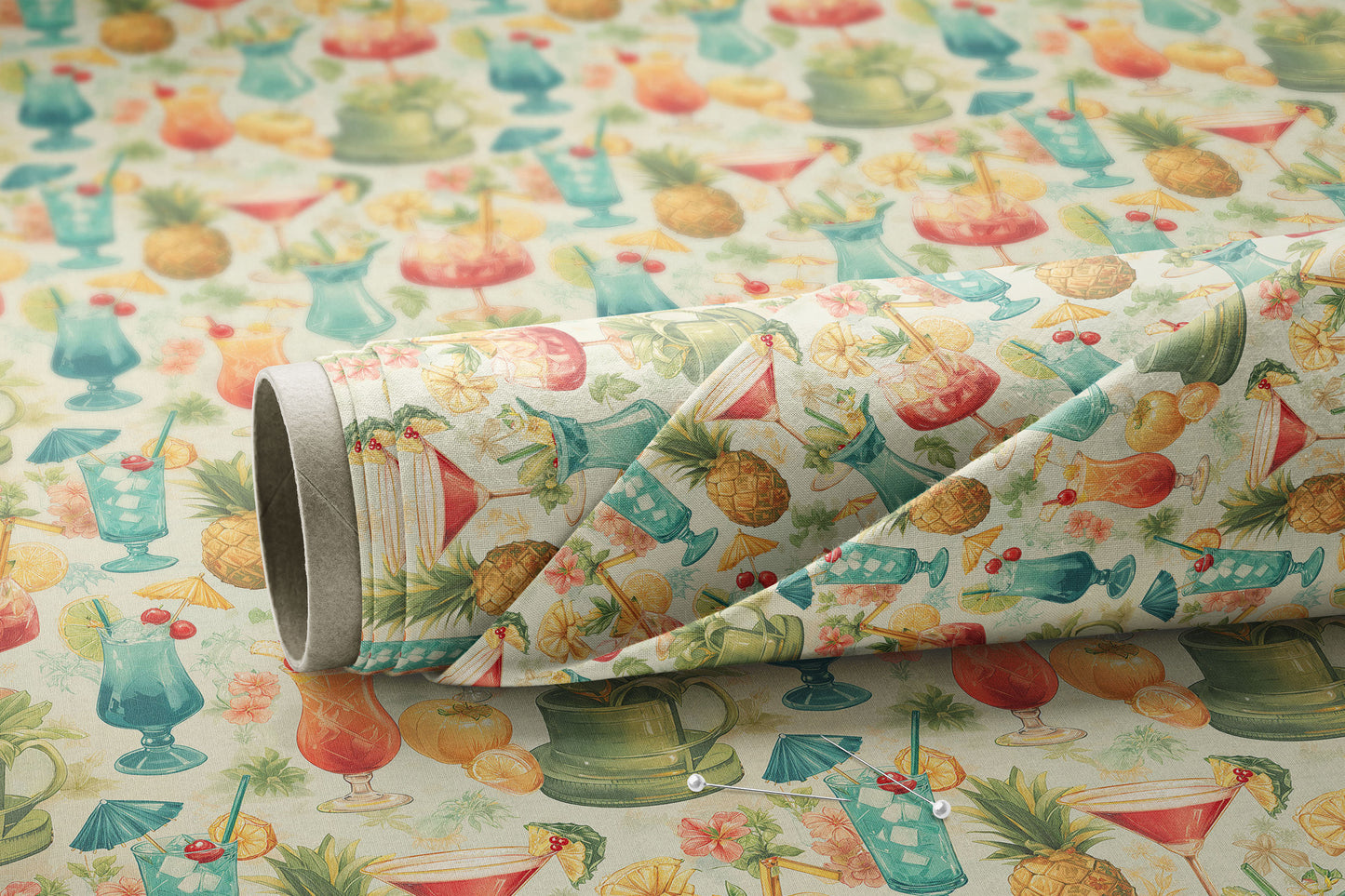 Tropical Cocktails and Summer Fruit Delight - Digital Seamless Pattern