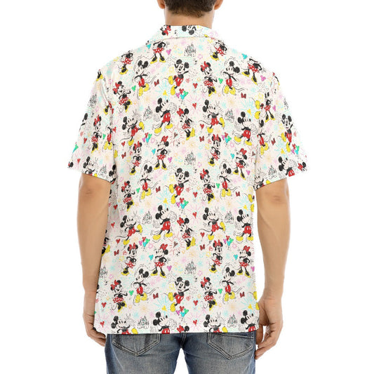Doodle Mouse Magic - Men's Hawaiian Button Up Shirt