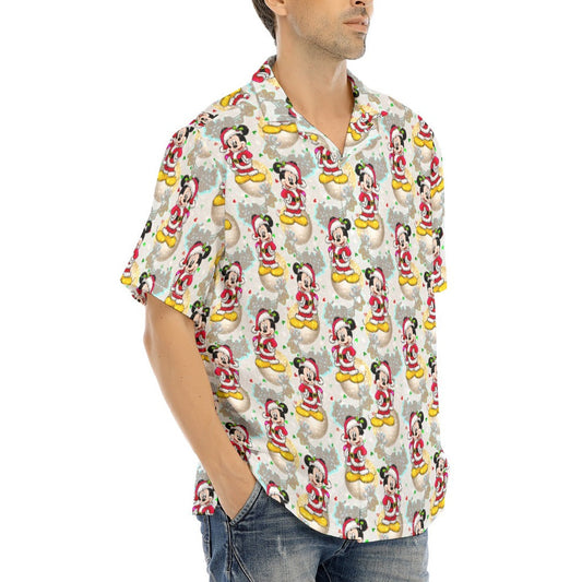 Santa Mouse Celebration - Men's Hawaiian Button Up Shirt