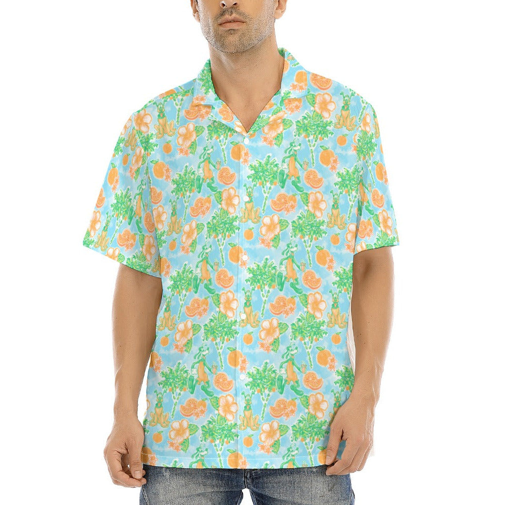 Neon Tangerine Island Pals - Men's Hawaiian Button Up Shirt