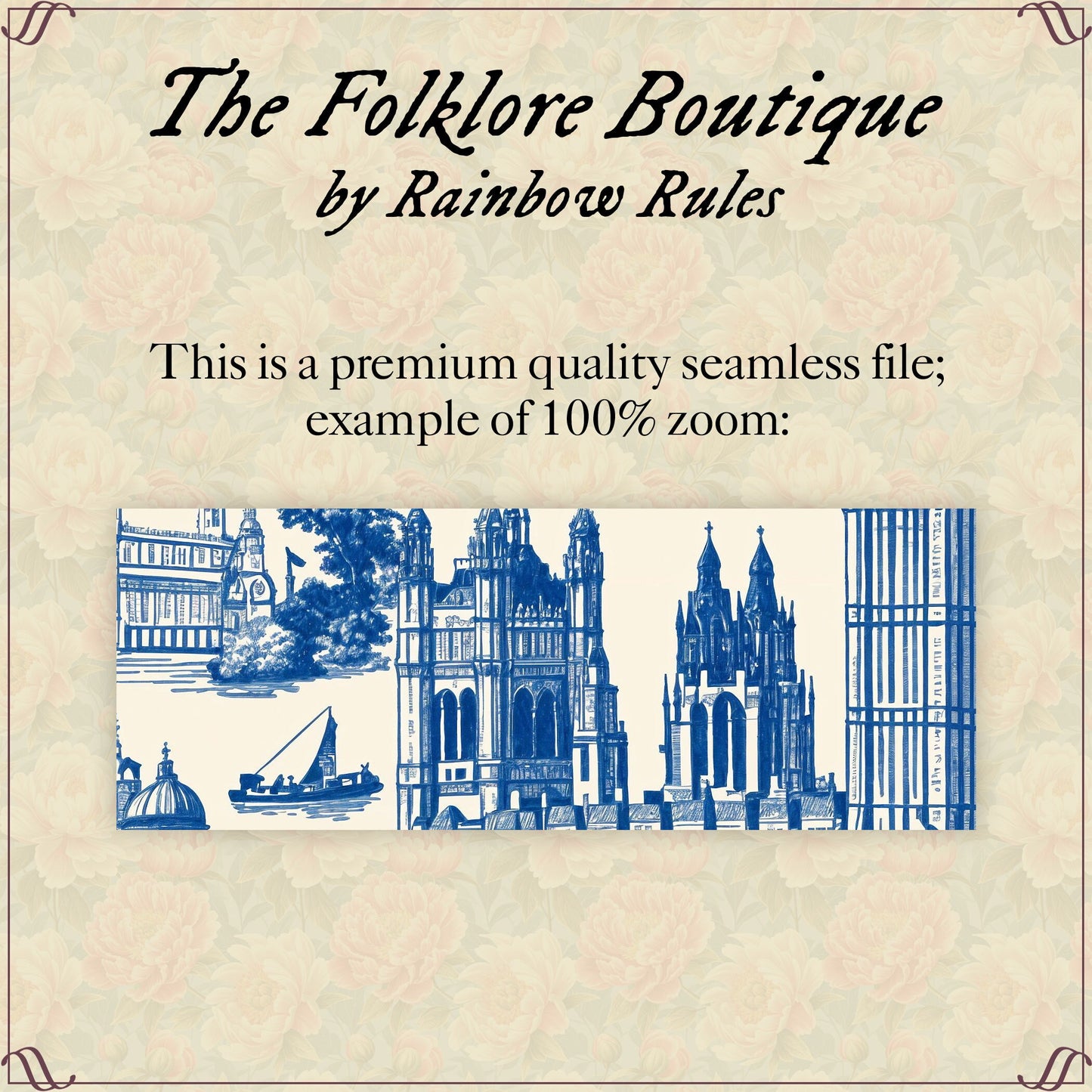 London in Cream Toile de Jouy Style - Digital Seamless Pattern