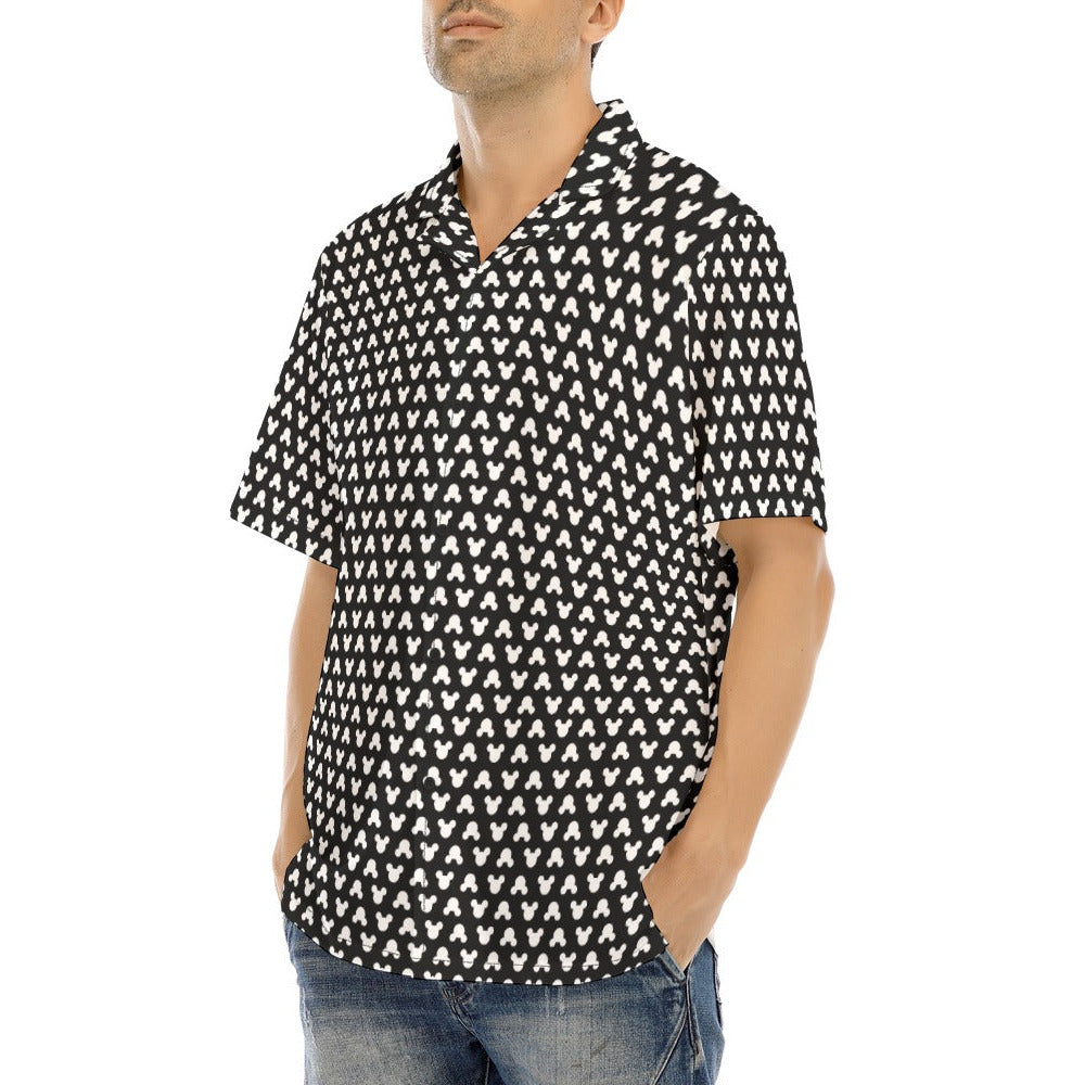 Playful Polka Dot Ears Black - Men's Hawaiian Button Up Shirt