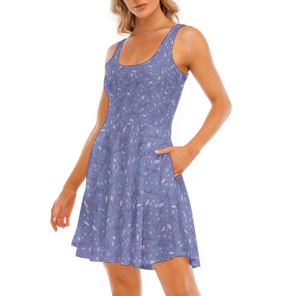Lavender Vibes - Women's Sleeveless Pocket Skater Dress