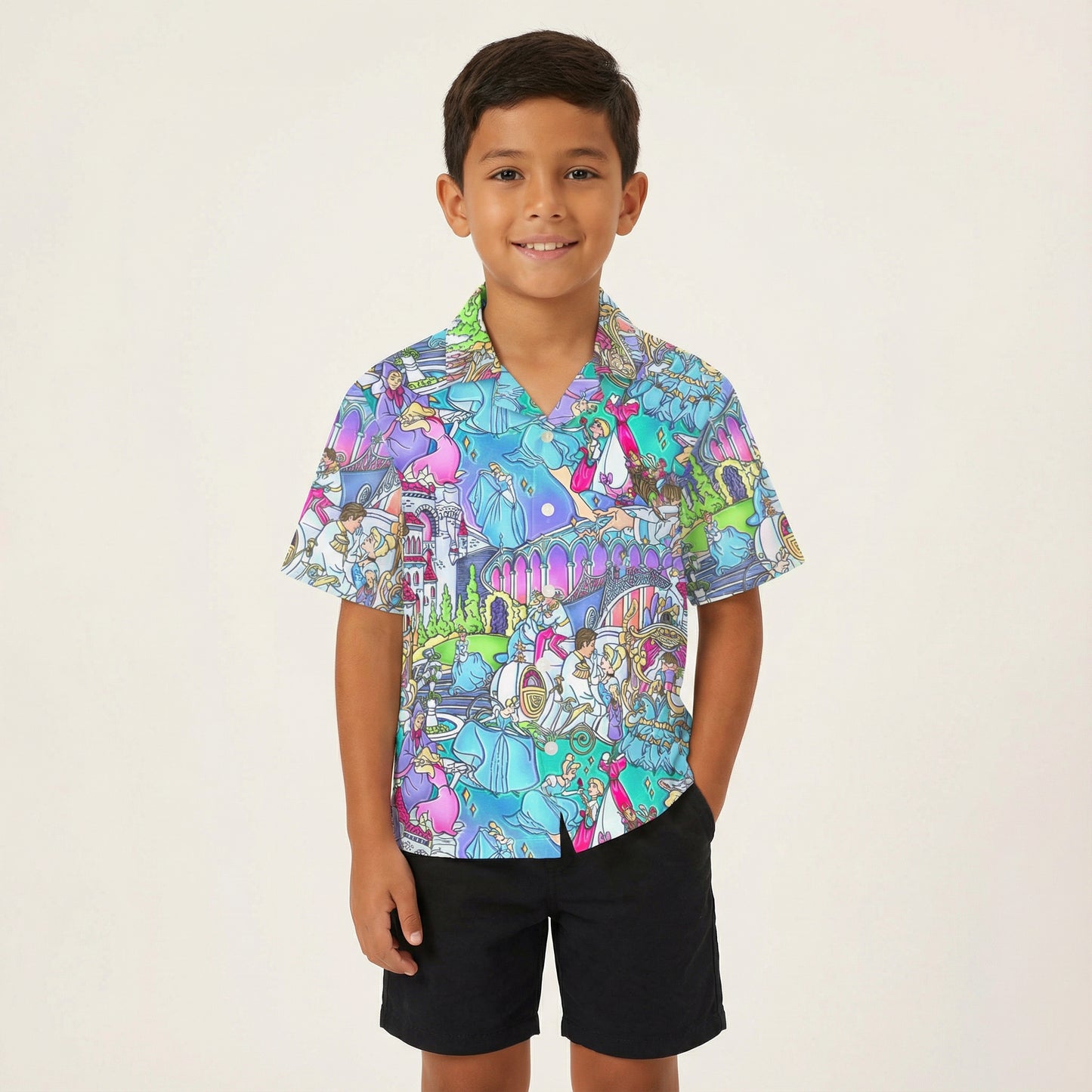 Glass Slipper Storybook Scenes - Kid's Hawaiian Button Up Shirt