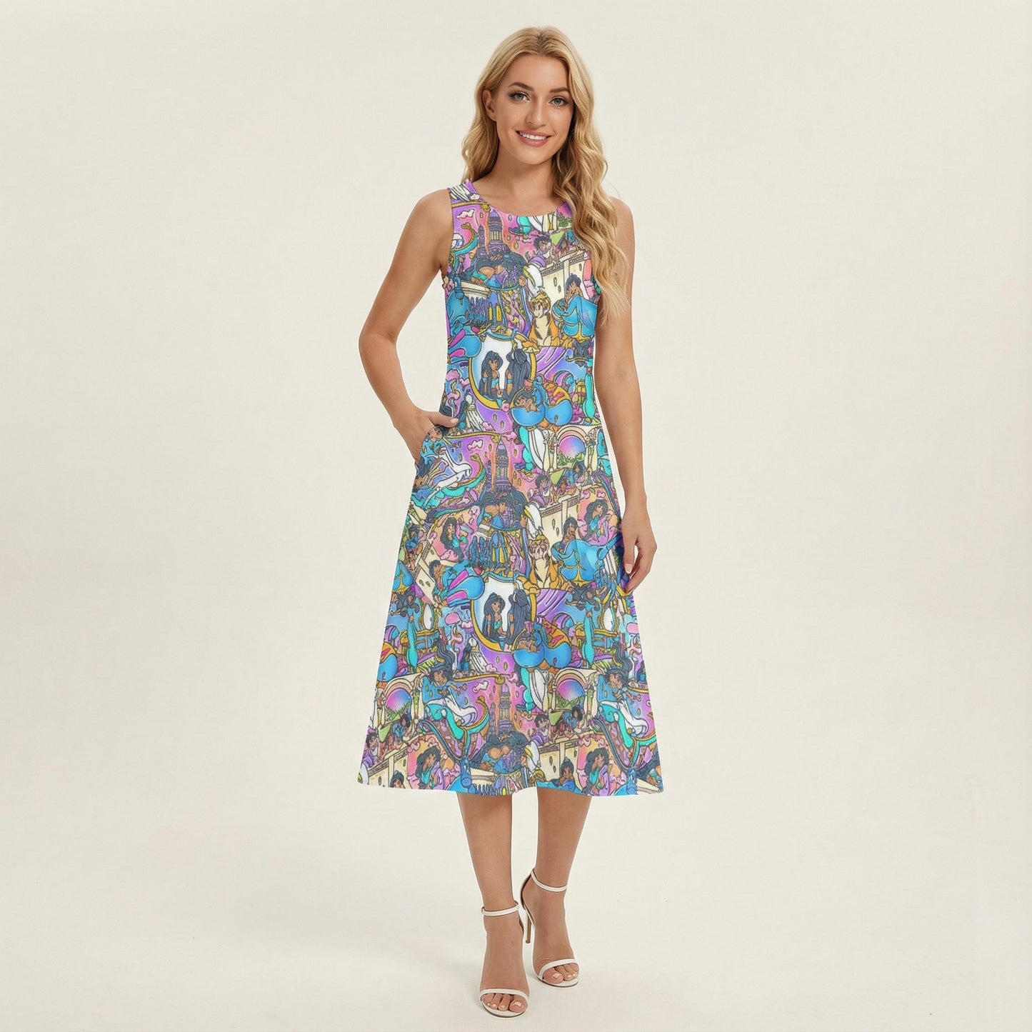 Magic Carpet Storybook Scenes - Women’s Diagonal Pocket Midi Dress
