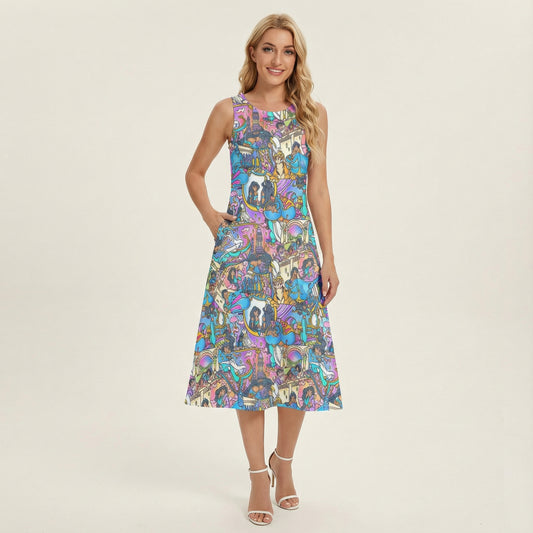 Magic Carpet Storybook Scenes - Women’s Diagonal Pocket Midi Dress