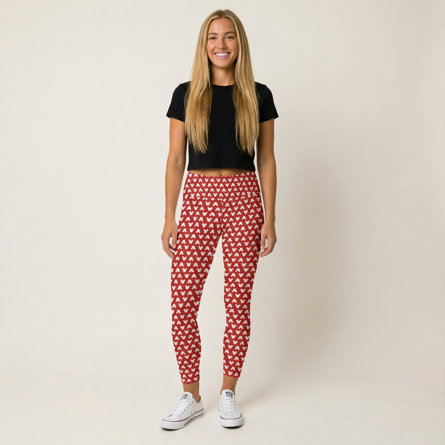 Playful Polka Dot Ears Red - Women's Yoga Leggings