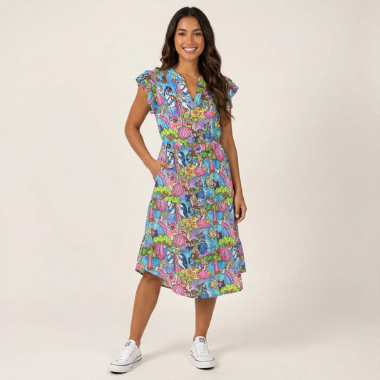 Dreaming Princess Storybook Scenes - Women's Tiered Pocket Midi Dress