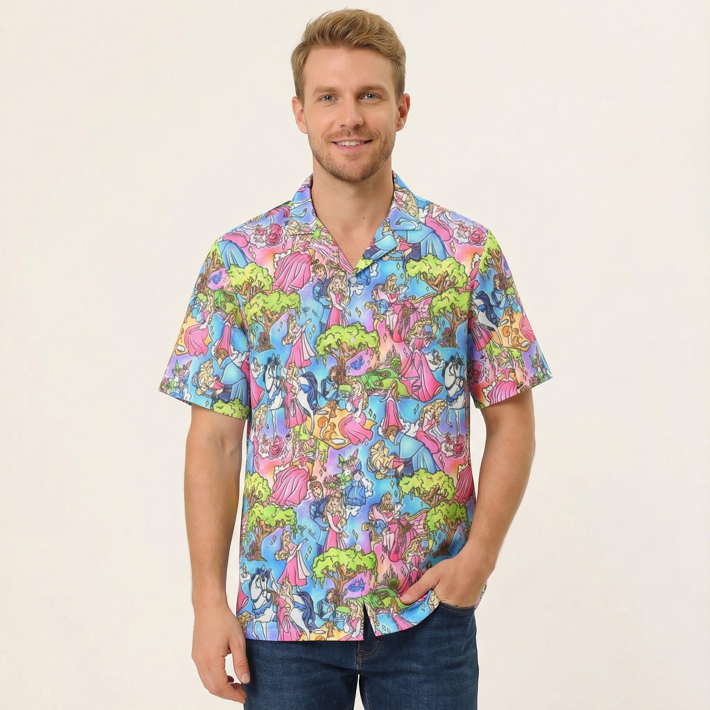 Dreaming Princess Storybook Scenes - Men's Hawaiian Button Up Shirt