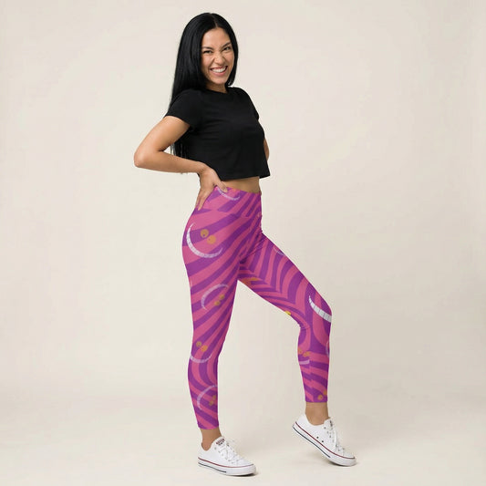Whimsical Grinning Stripes - Women's Yoga Leggings