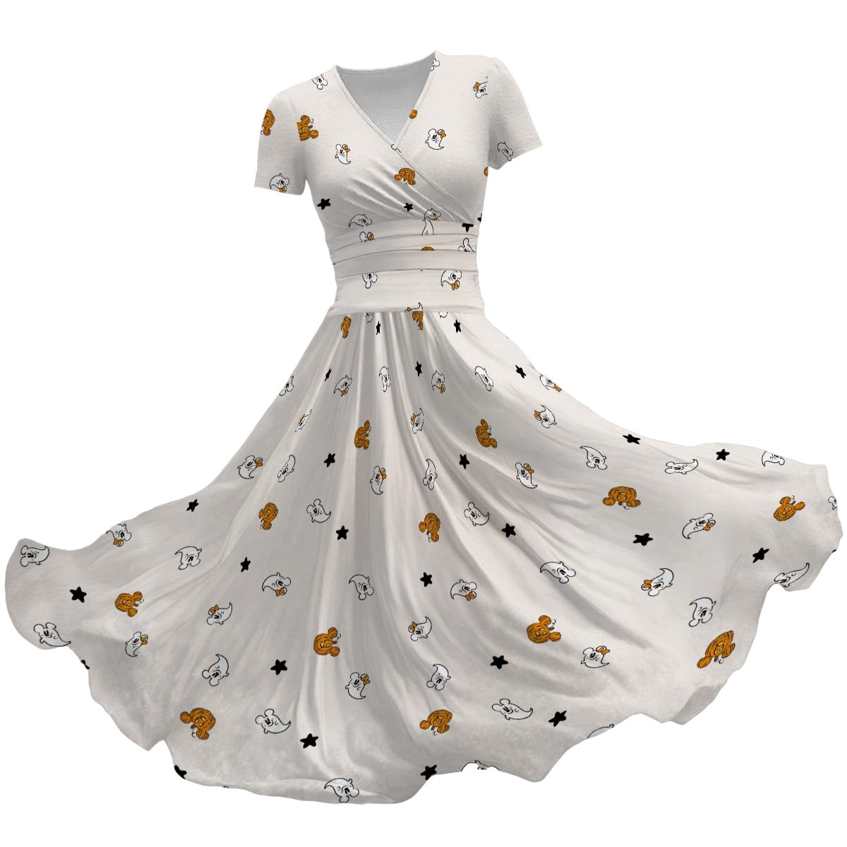 Tiny Boo Crew - Women's V-Neck Ruched Midi Dress