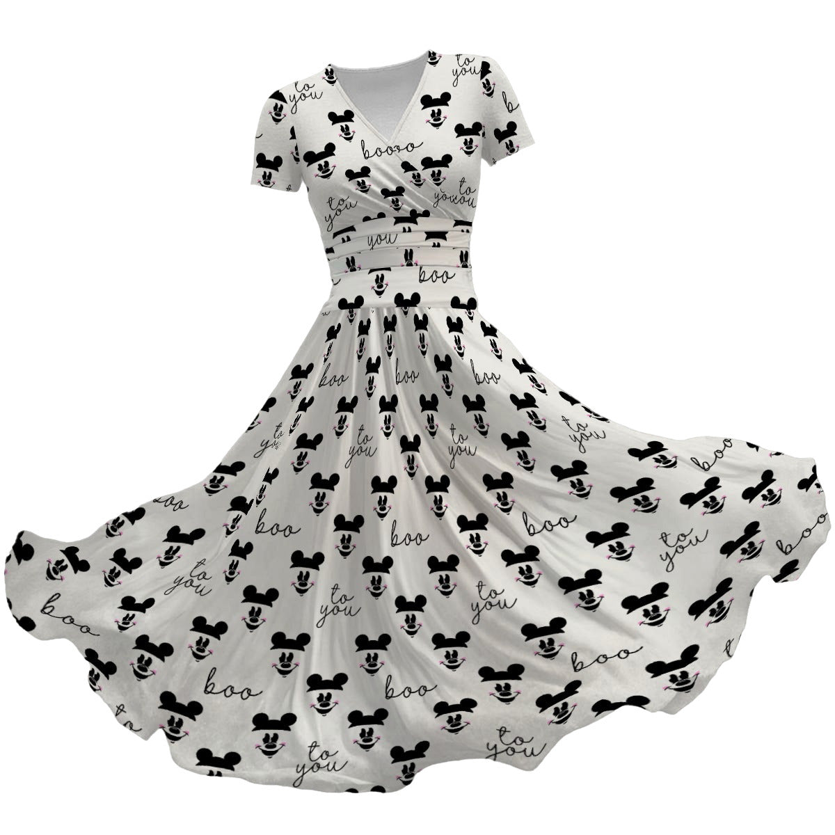 Spooky Mouse Greetings - Women's V-Neck Ruched Midi Dress