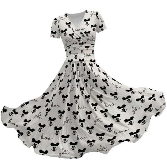 Spooky Mouse Greetings - Women's V-Neck Ruched Midi Dress