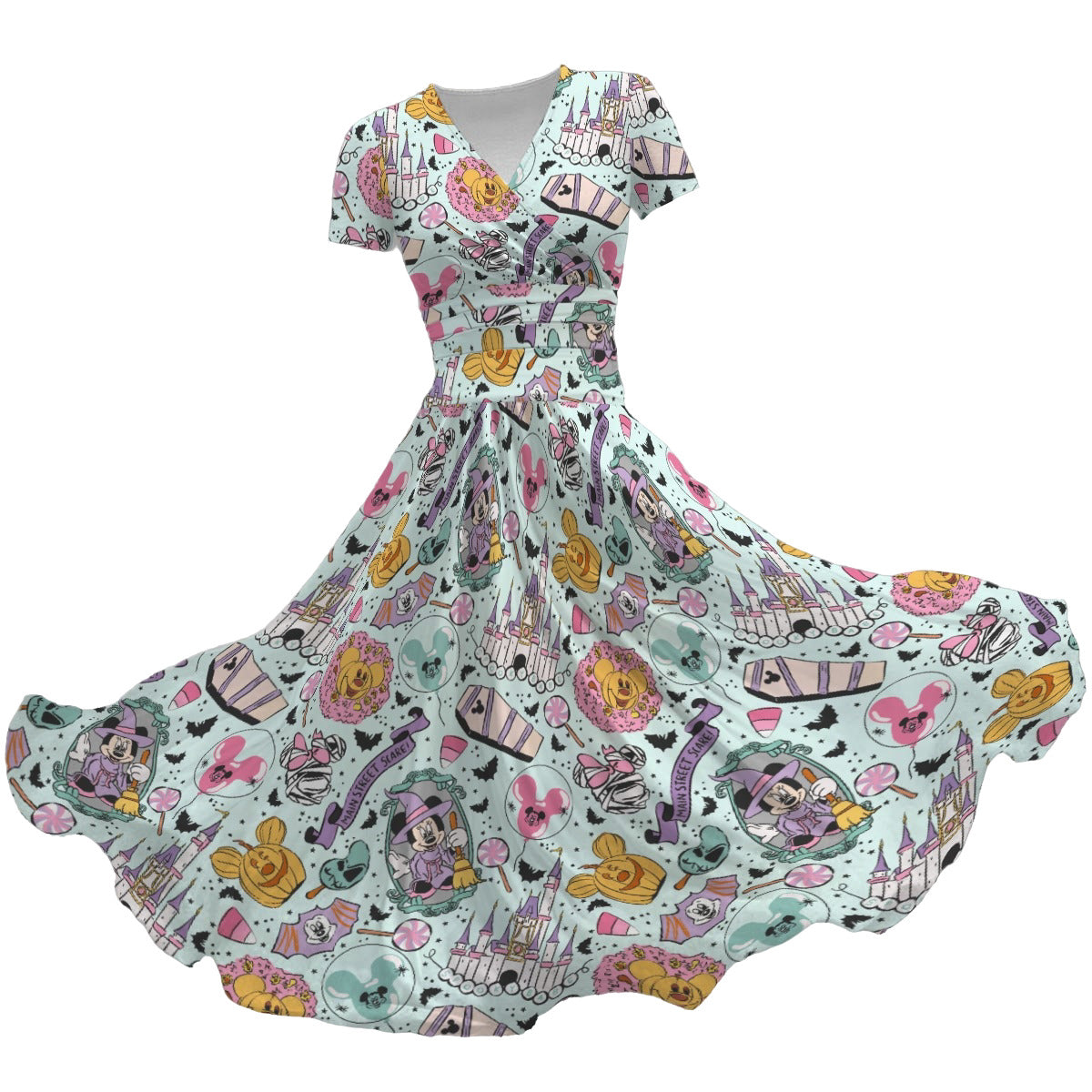 Pastel Spooky Party - Women's V-Neck Ruched Midi Dress