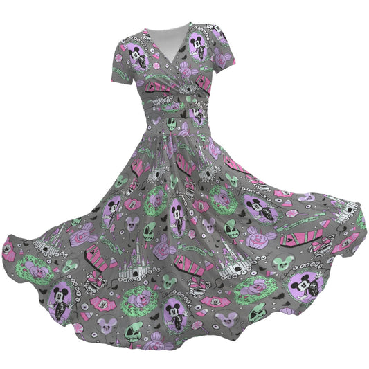 Pastel Spooky Candy - Women's V-Neck Ruched Midi Dress