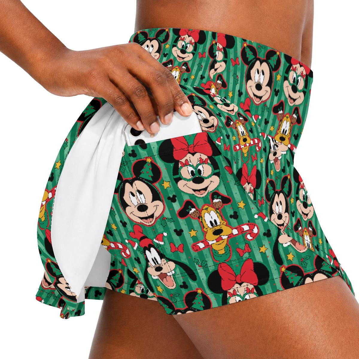 Mouse's Holly Jolly Parade - Women’s Athletic Skater Skort with Pockets