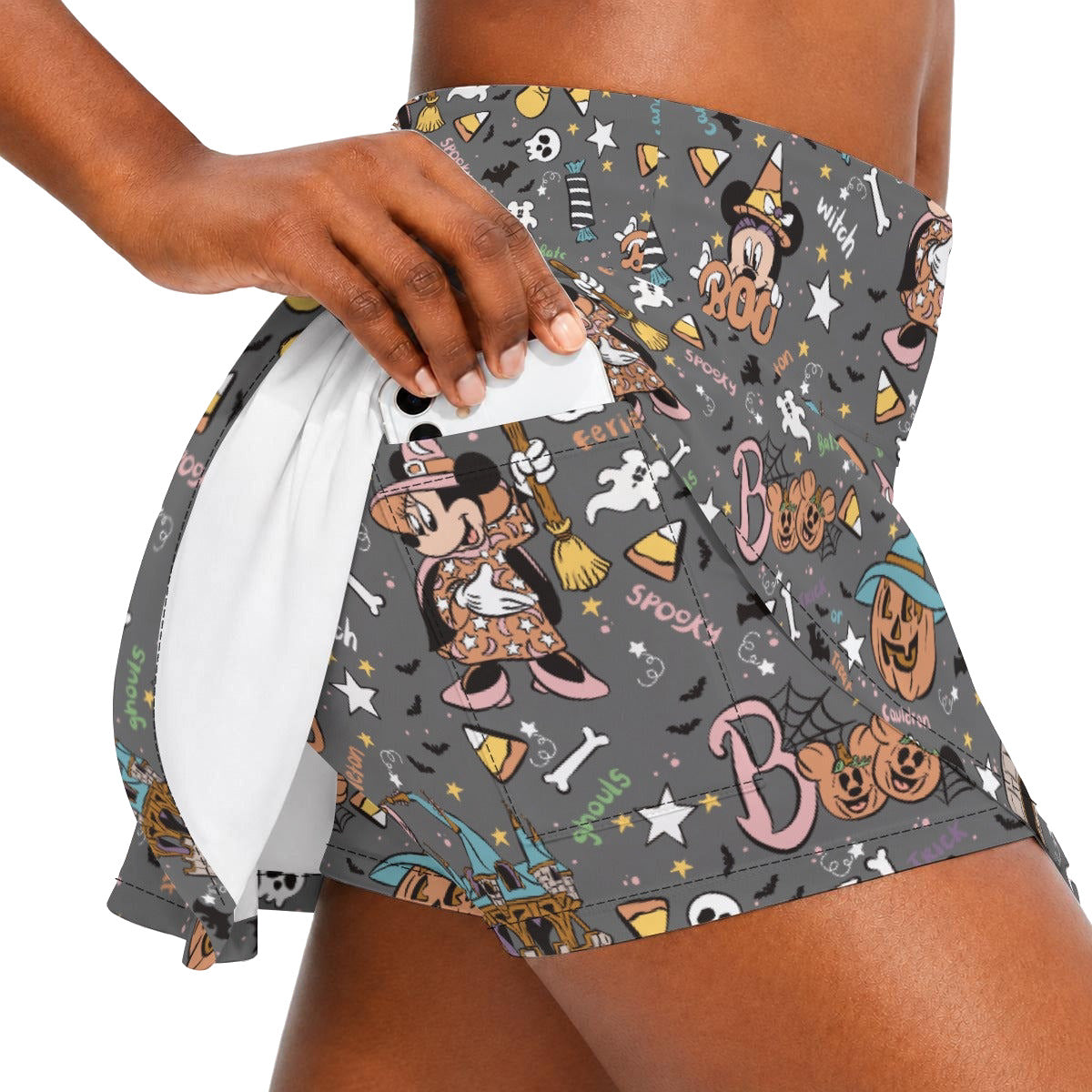 Spooky Spellbook Doodles - Women’s Athletic Skater Skort with Pockets