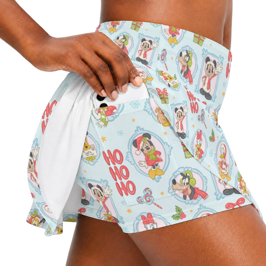 Holiday Character Ho Ho Cameos - Women’s Athletic Skater Skort with Pockets