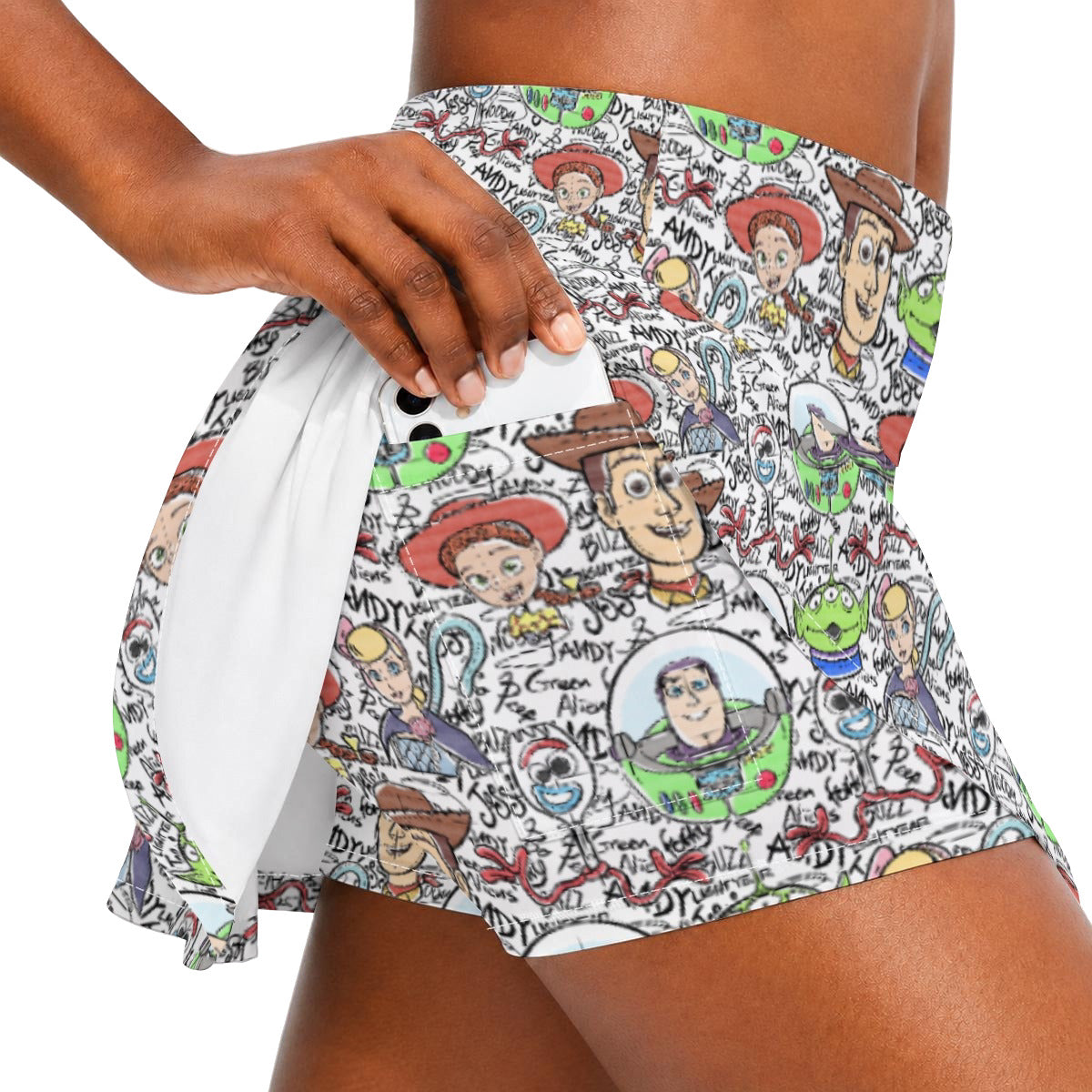 Sketch Autographs of Animated Toy Friends - Women’s Athletic Skater Skort with Pockets