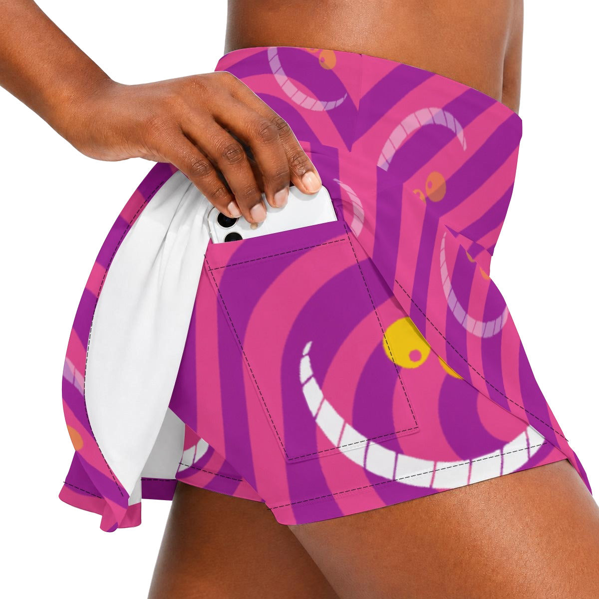 Whimsical Grinning Stripes - Women’s Athletic Skater Skort with Pockets