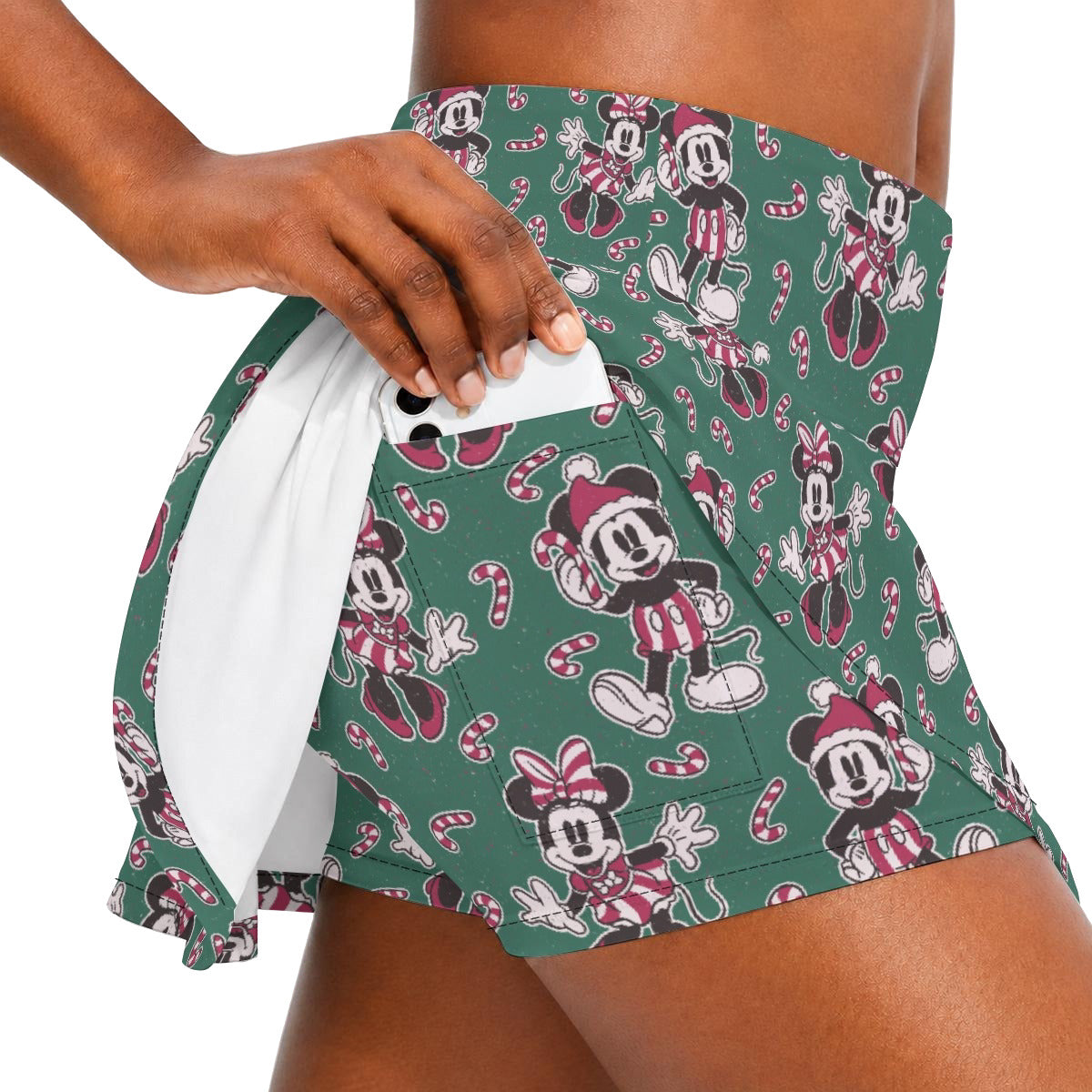 Mouse and Bow Peppermint Pals - Women’s Athletic Skater Skort with Pockets