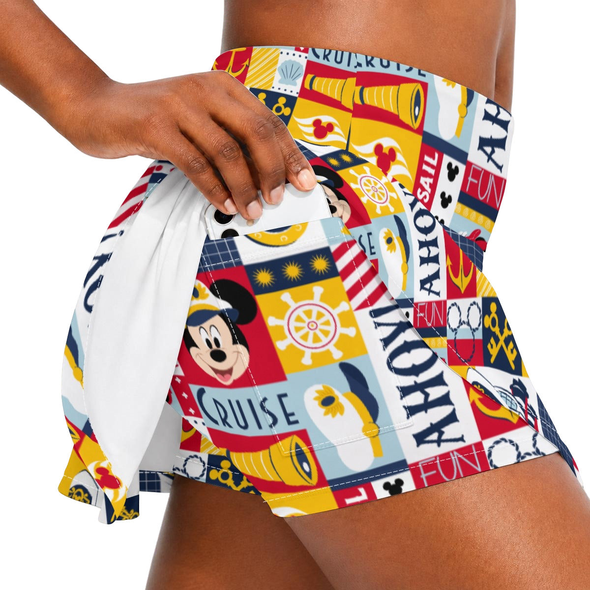 Nautical Cruise Patchwork - Women’s Athletic Skater Skort with Pockets