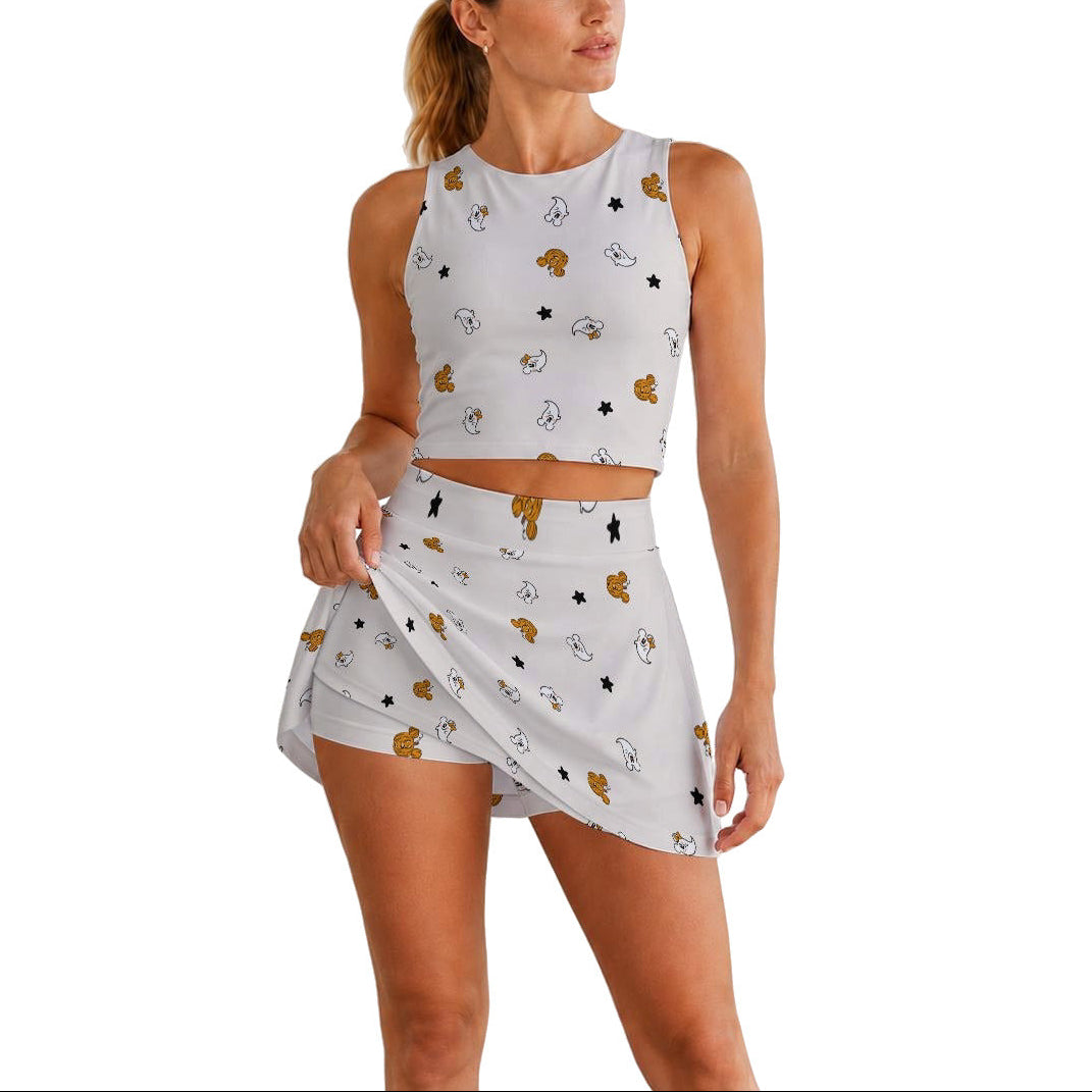 Tiny Boo Crew - Women’s Athletic Skort Set with Open-Back Crop Top
