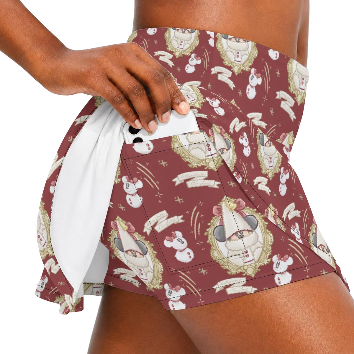 Mouse and Bow Snow Gnomes - Women’s Athletic Skater Skort with Pockets